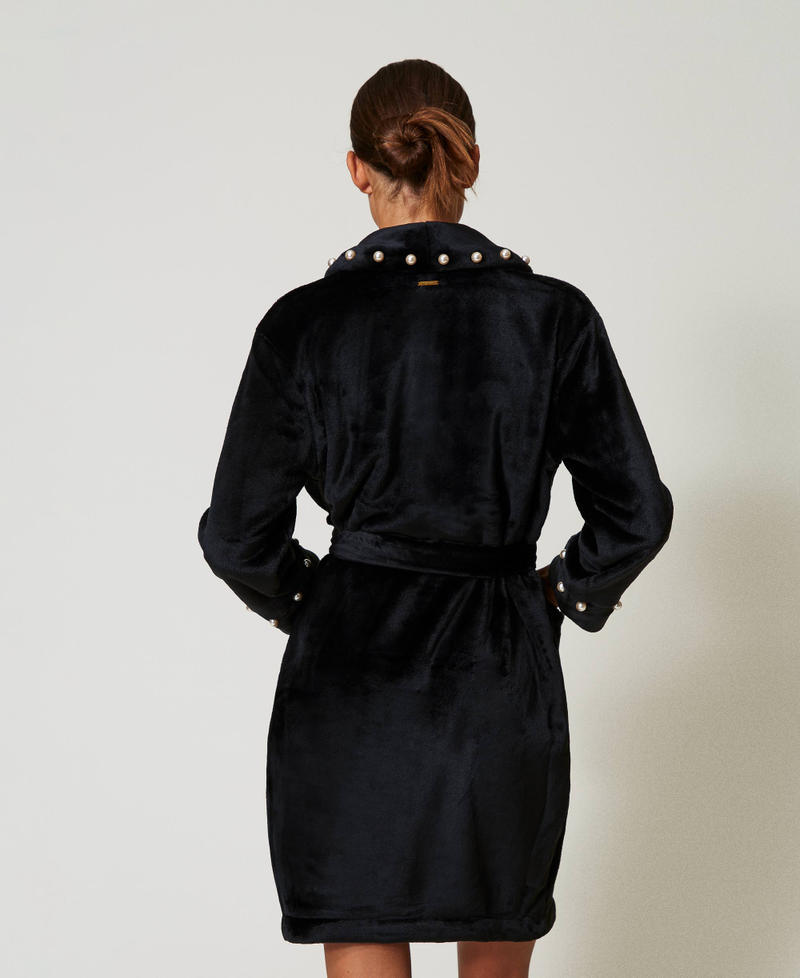 Scee By Twin Set Vestaglia In Faux Fur Con Perle