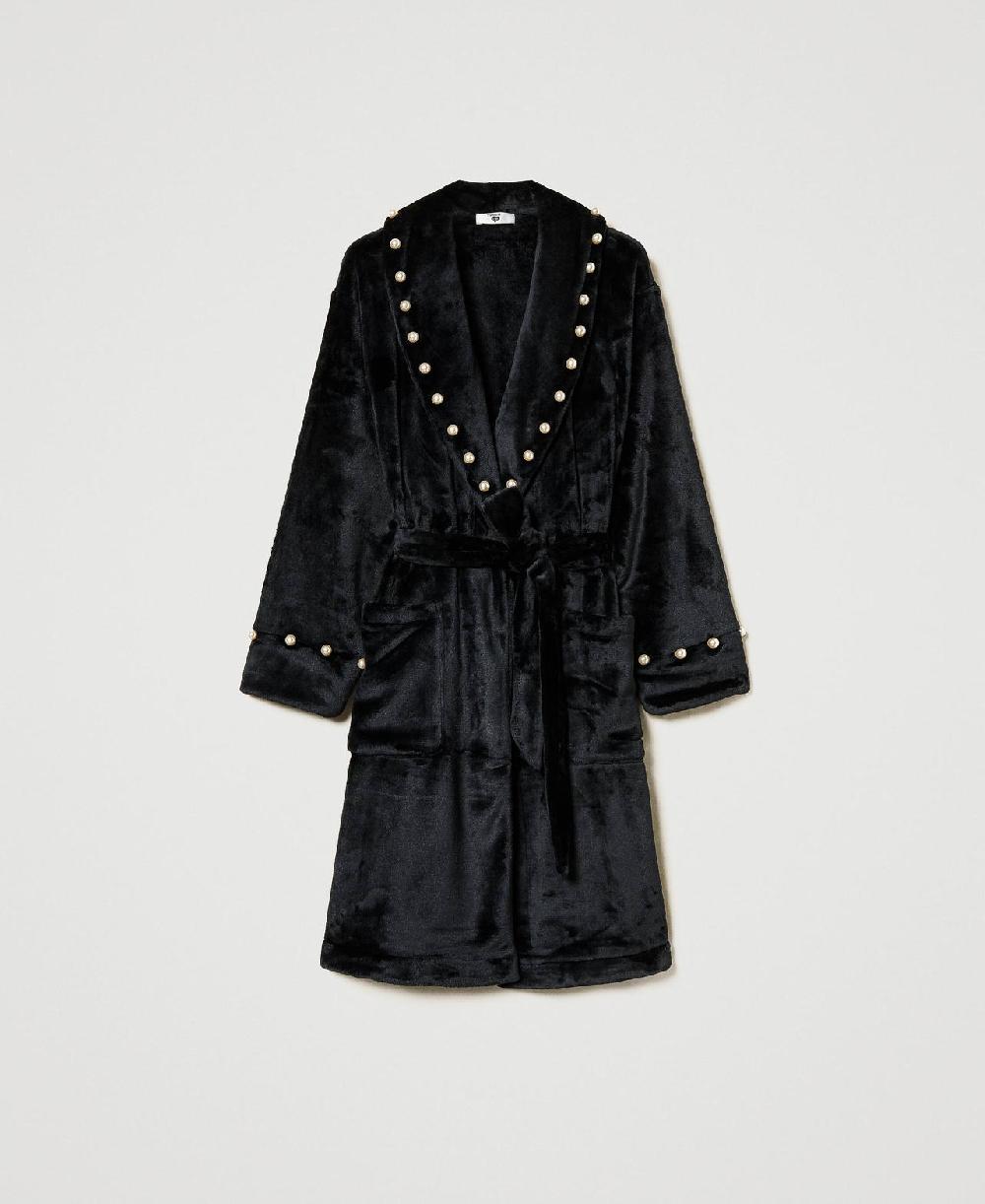 Scee by twin set Vestaglia in faux fur con perle