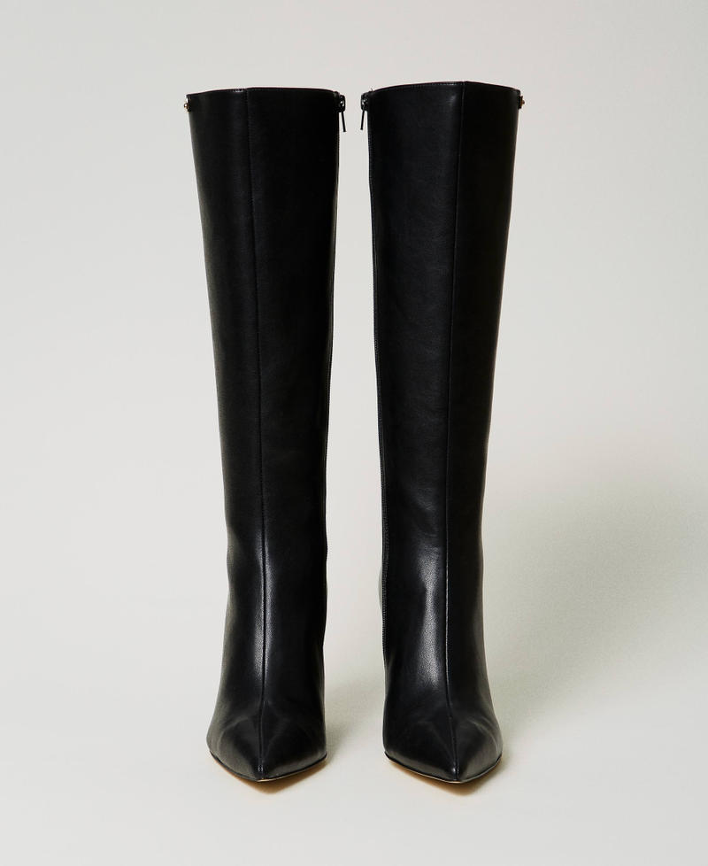 Scee By Twin Set Stivali Alti Con Zeppa E Targhetta Logo