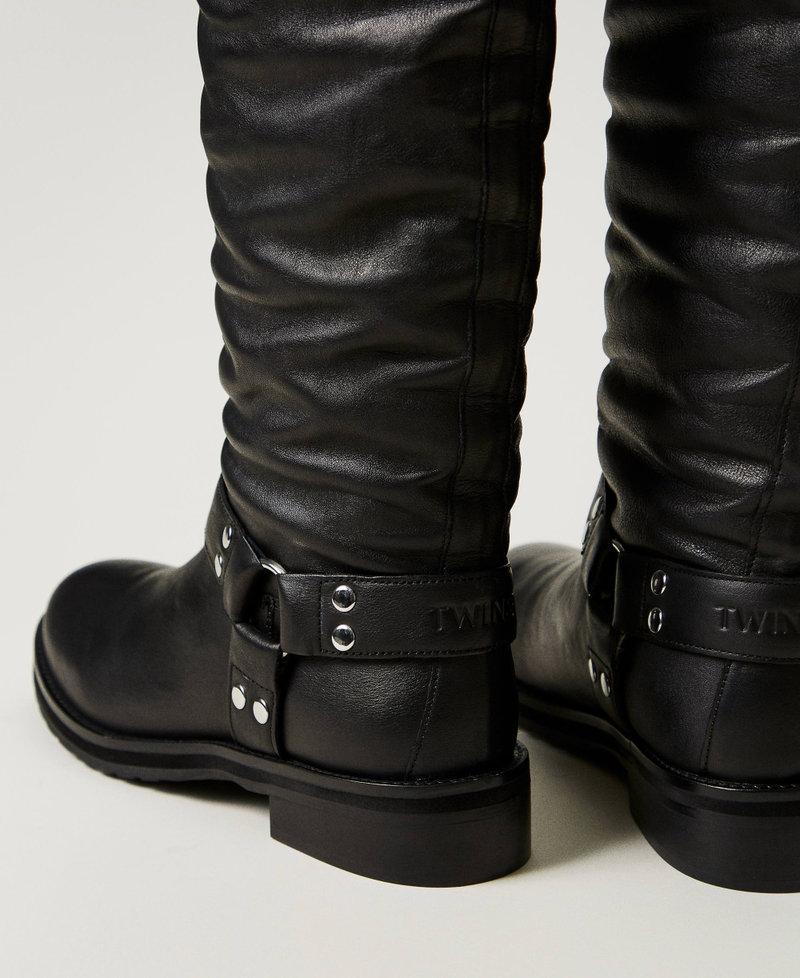 Scee By Twin Set Stivali Alti 'Darcy' In Pelle Con Cinturini