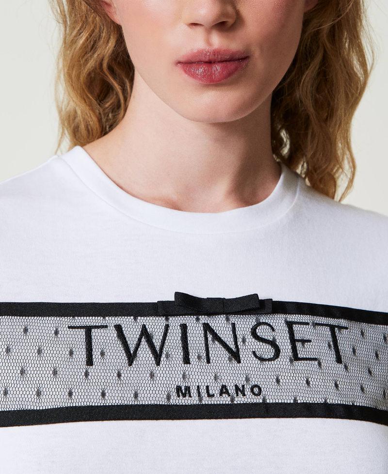 Scee By Twin Set T-shirt Con Balza In Tulle E Ricamo Logo