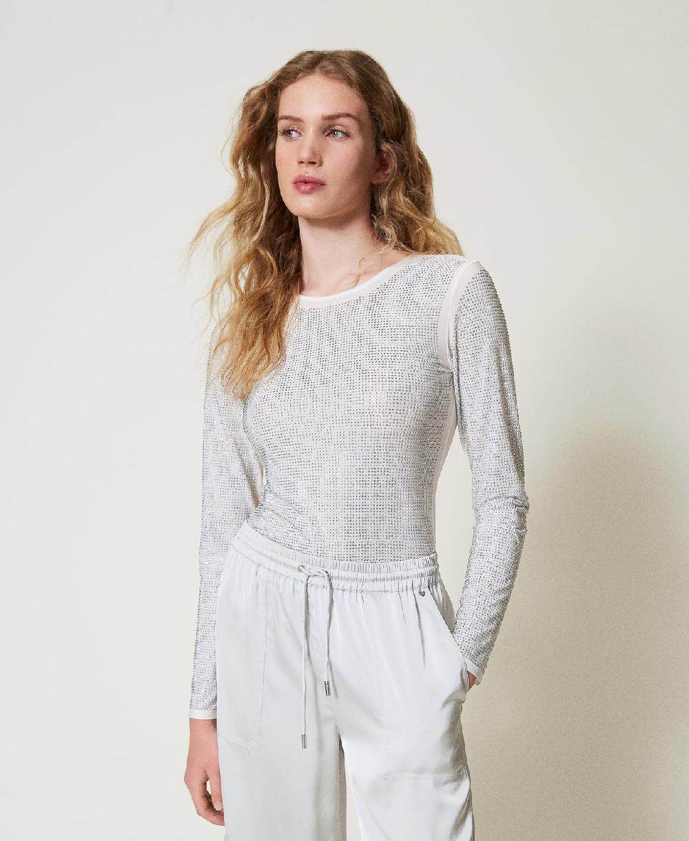 Scee By Twin Set T-shirt Stretch Con Strass All Over