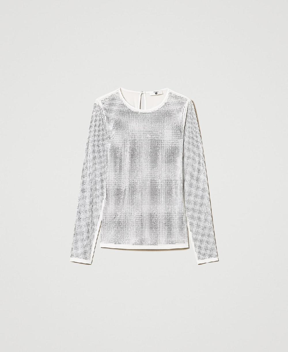 Scee by twin set T-shirt stretch con strass all over