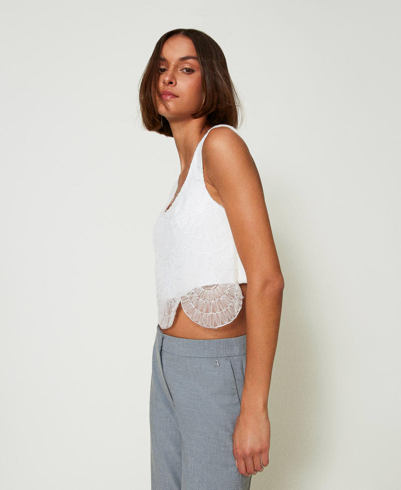 Scee By Twin Set Top In Crêpe Cady E Organza Ricamata