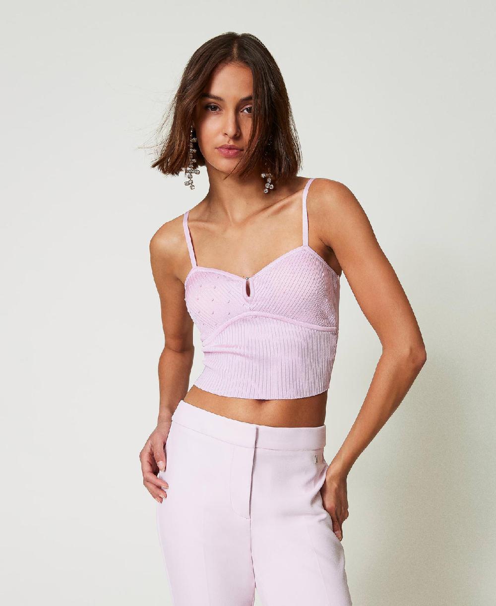 Scee By Twin Set Top In Filato Riciclato Con Perline