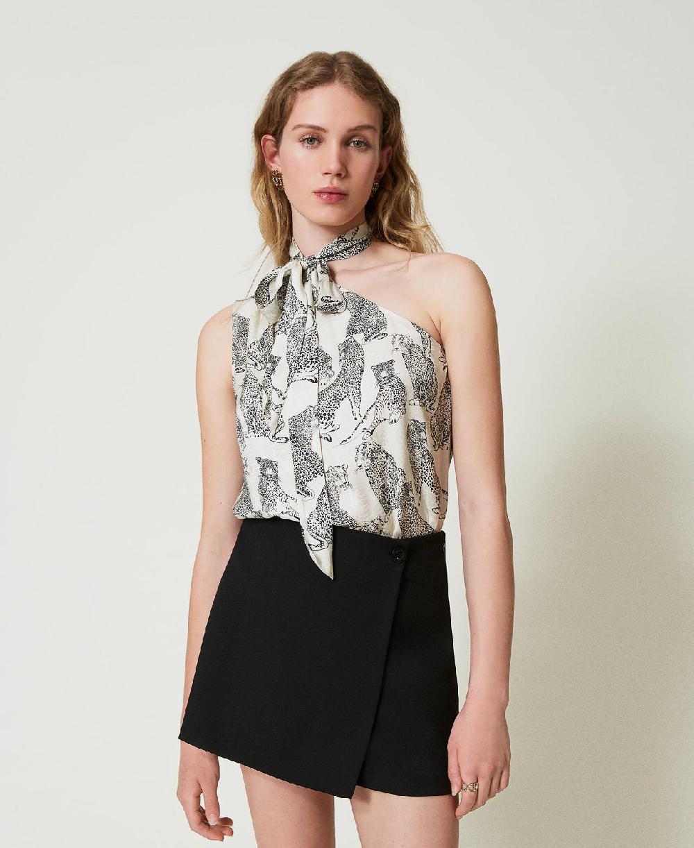 Scee By Twin Set Top Monospalla Jacquard Con Stampa Giaguaro