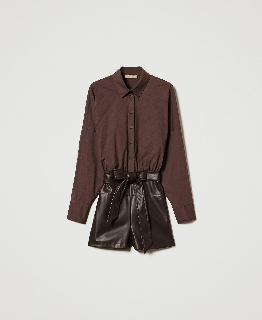 Scee by twin set Tuta corta in popeline e tessuto spalmato