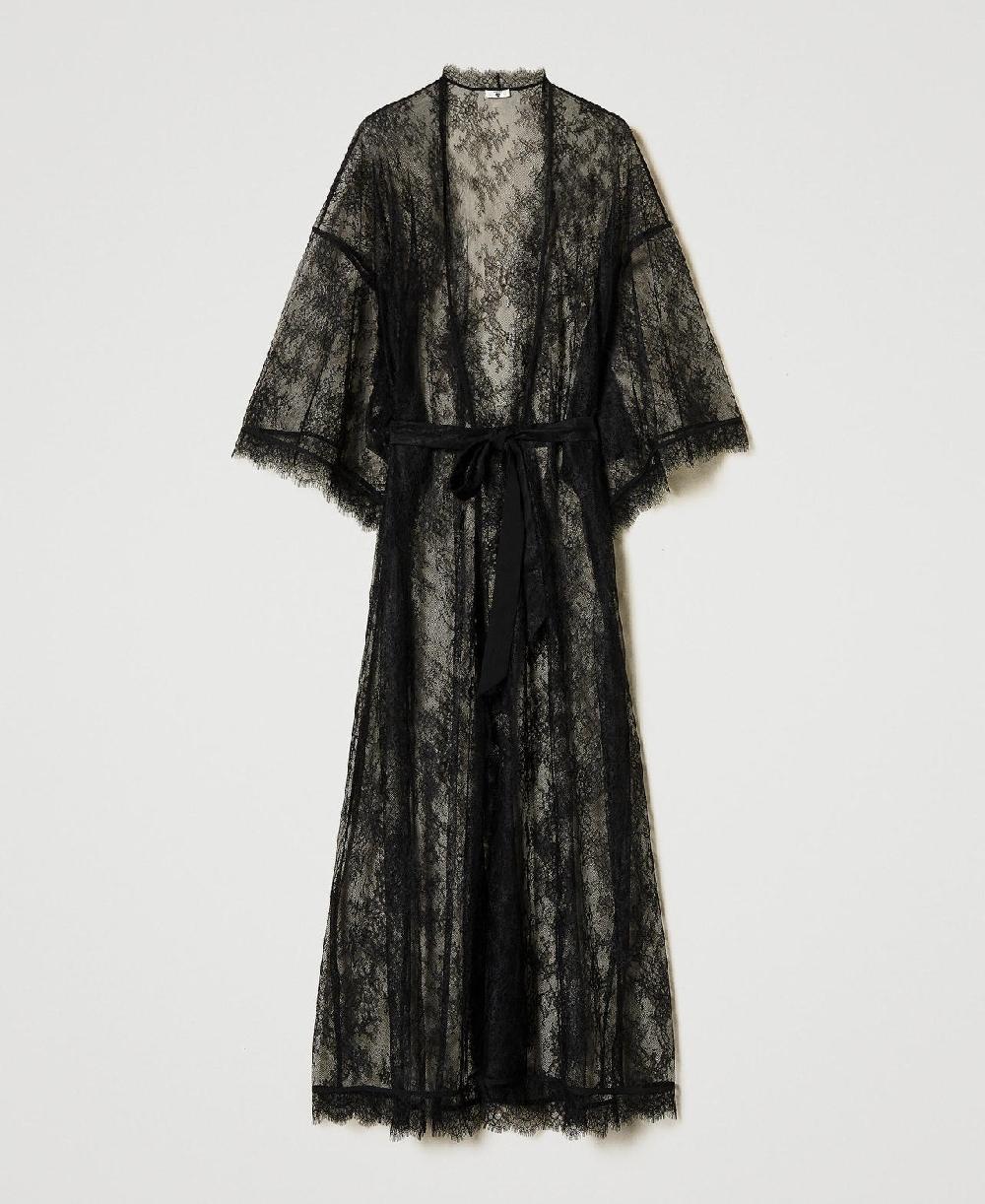 Scee by twin set Vestaglia lunga in pizzo con cintura