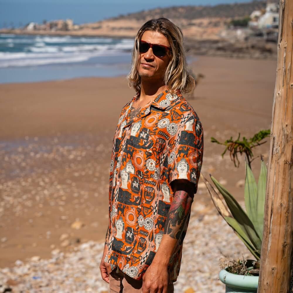 Seay / Camicia Hawaiana Arancione Stampa Etrusca by Hazkj