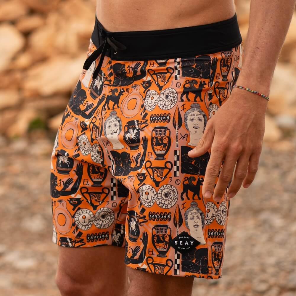 Seay / Boardshort Arancione Stampa Etrusca By Hazkj