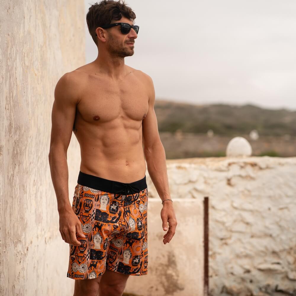 Seay / Boardshort Arancione Stampa Etrusca by Hazkj