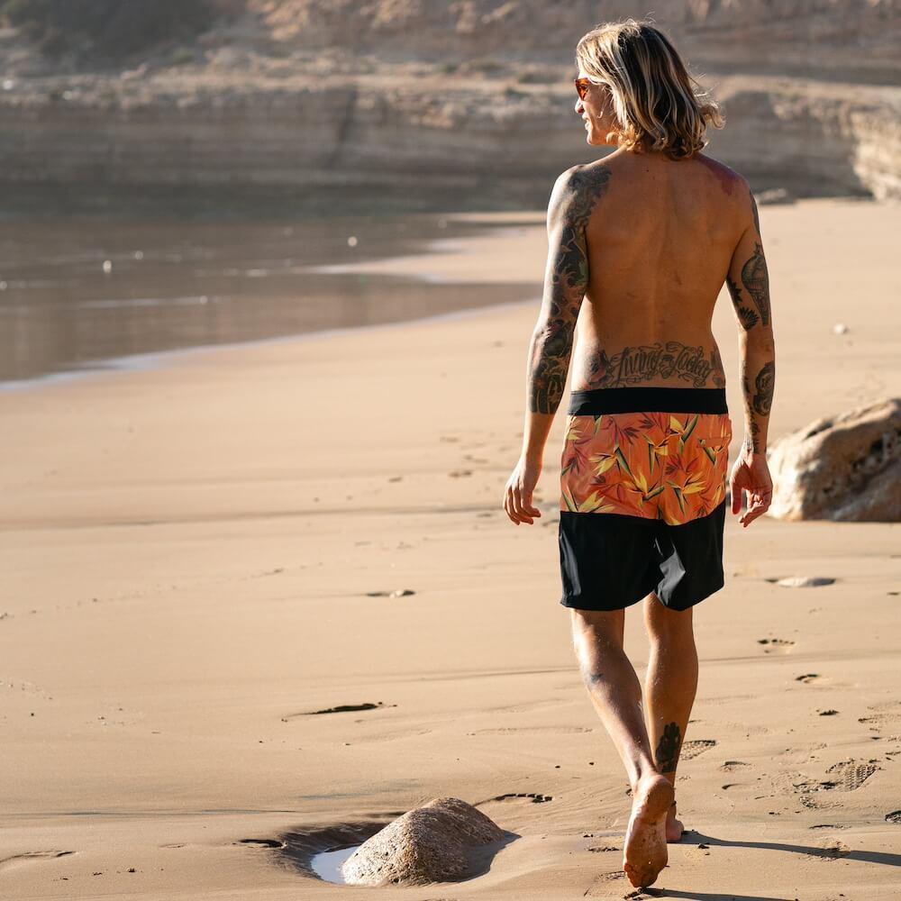 Seay / Boardshort Nero Arancione Bird Of Paradise
