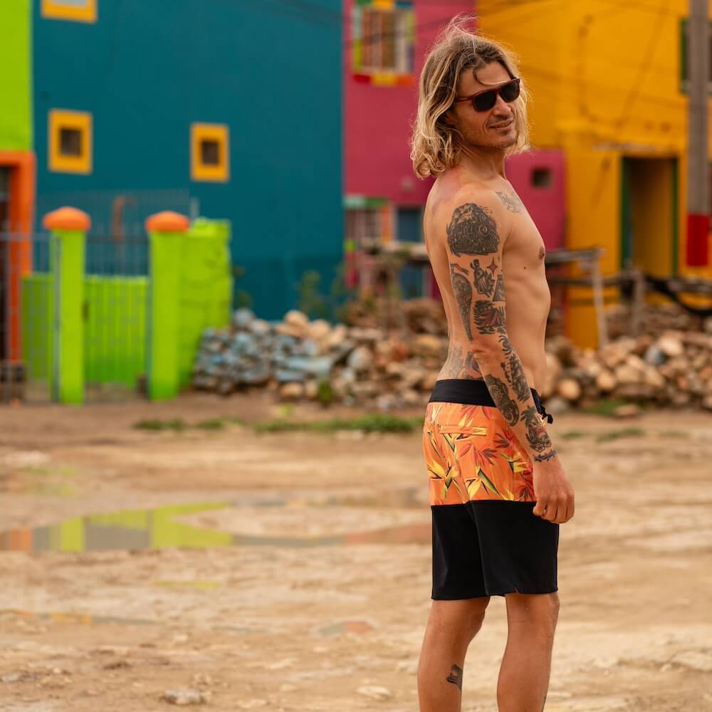 Seay / Boardshort Nero Arancione Bird Of Paradise