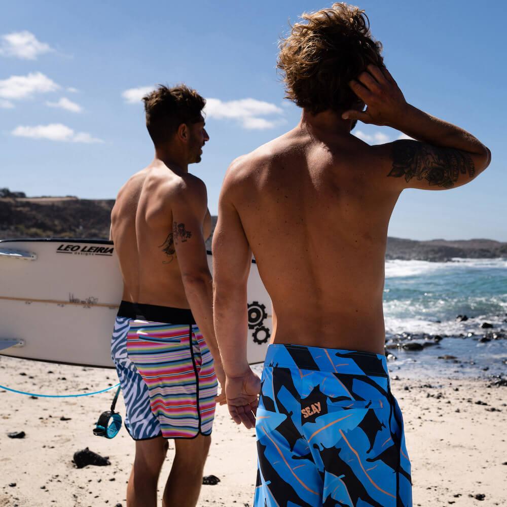 Seay / Boardshort Nero Blu Foglie Banano Alapai