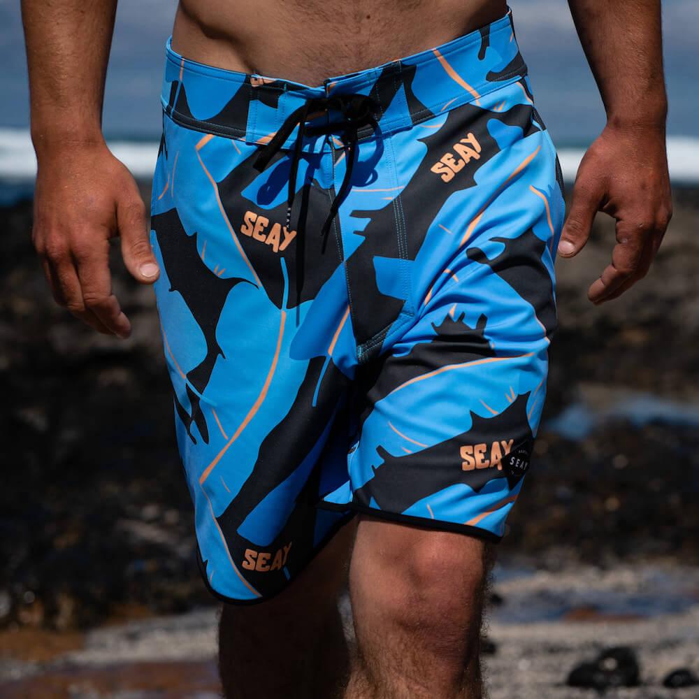 Seay / Boardshort Nero Blu Foglie Banano Alapai