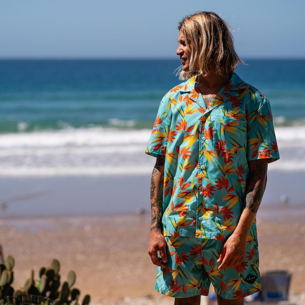 Seay / Camicia Hawaiana Azzurra Bird of Paradise