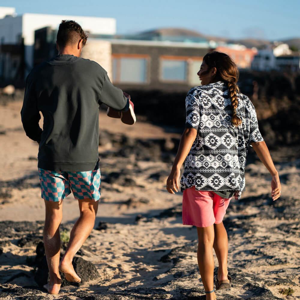 Seay / Camicia Hawaiana Bianco Nera Stampa Nativa