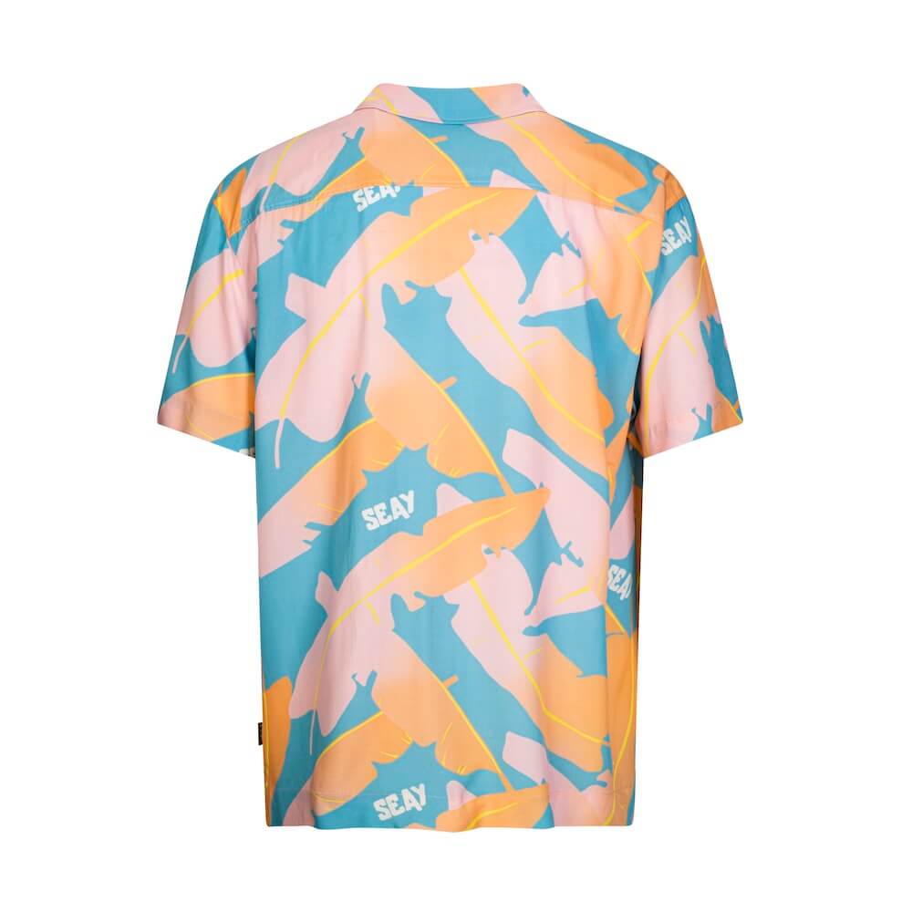 Seay / Camicia Hawaiana Rosa Blu Foglie Banano