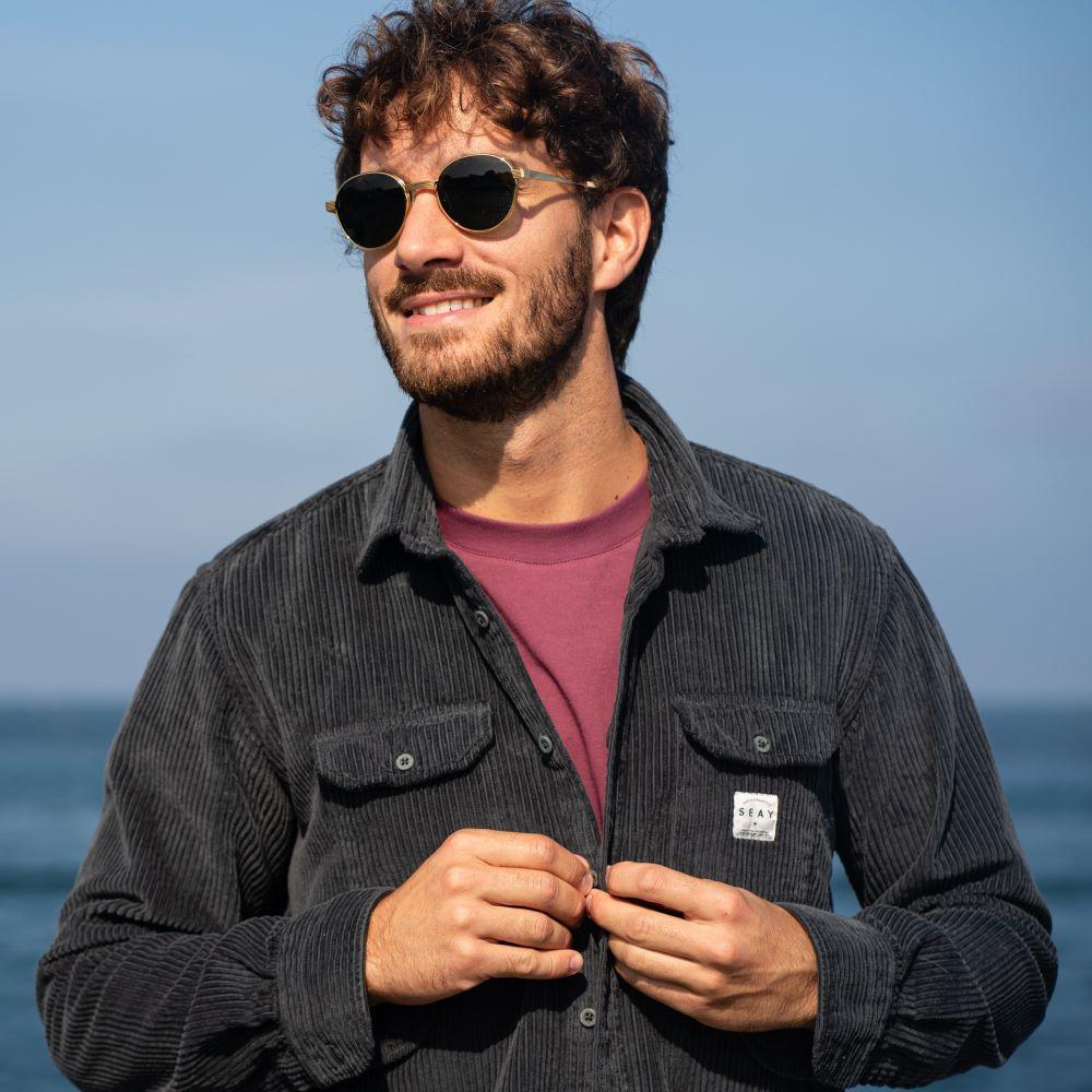 Seay / Camicia in Velluto a Coste Nera Delavé