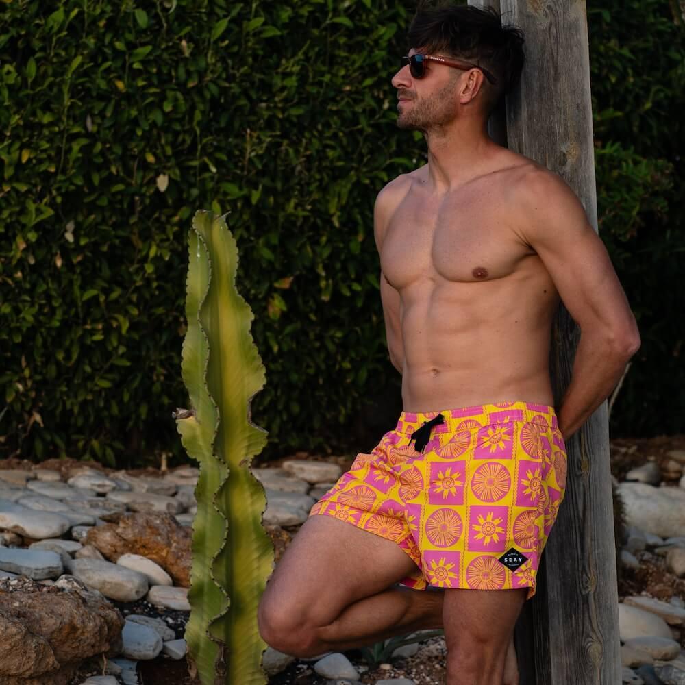 Seay / Costume Da Bagno Corto Rosa Giallo Symbols