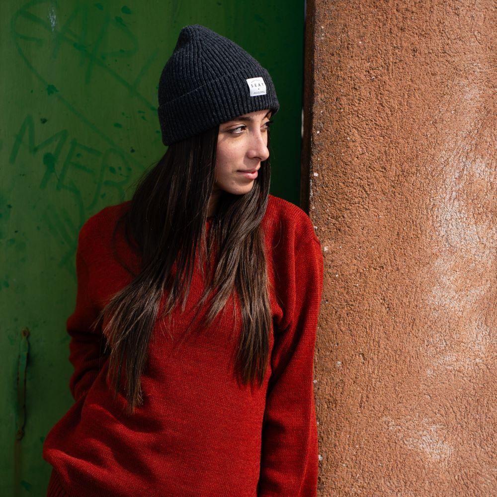 Seay / Cuffia Nero Delavé Lana Rigenerata