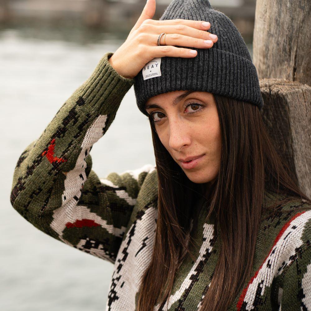 Seay / Cuffia Nero Delavé Lana Rigenerata