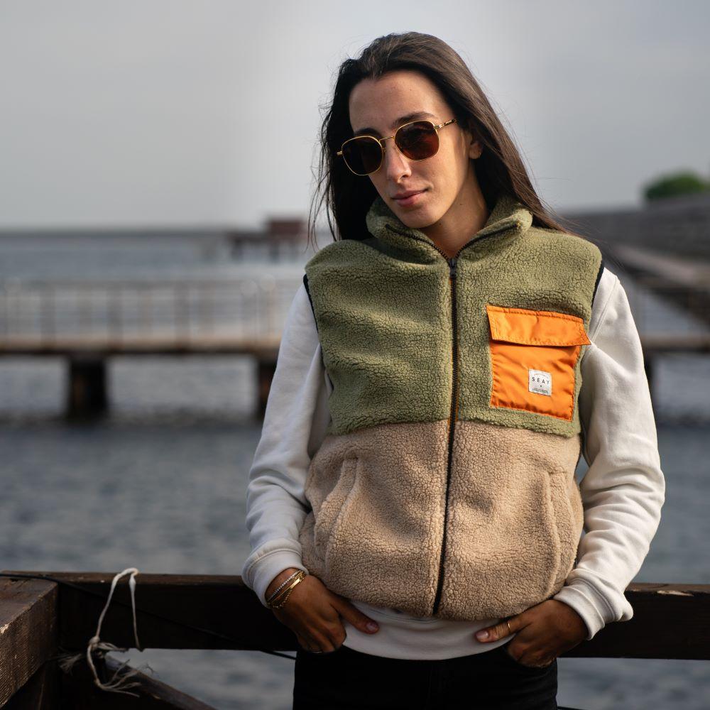 Seay / Gilet Teddy Verde Menta & Natural