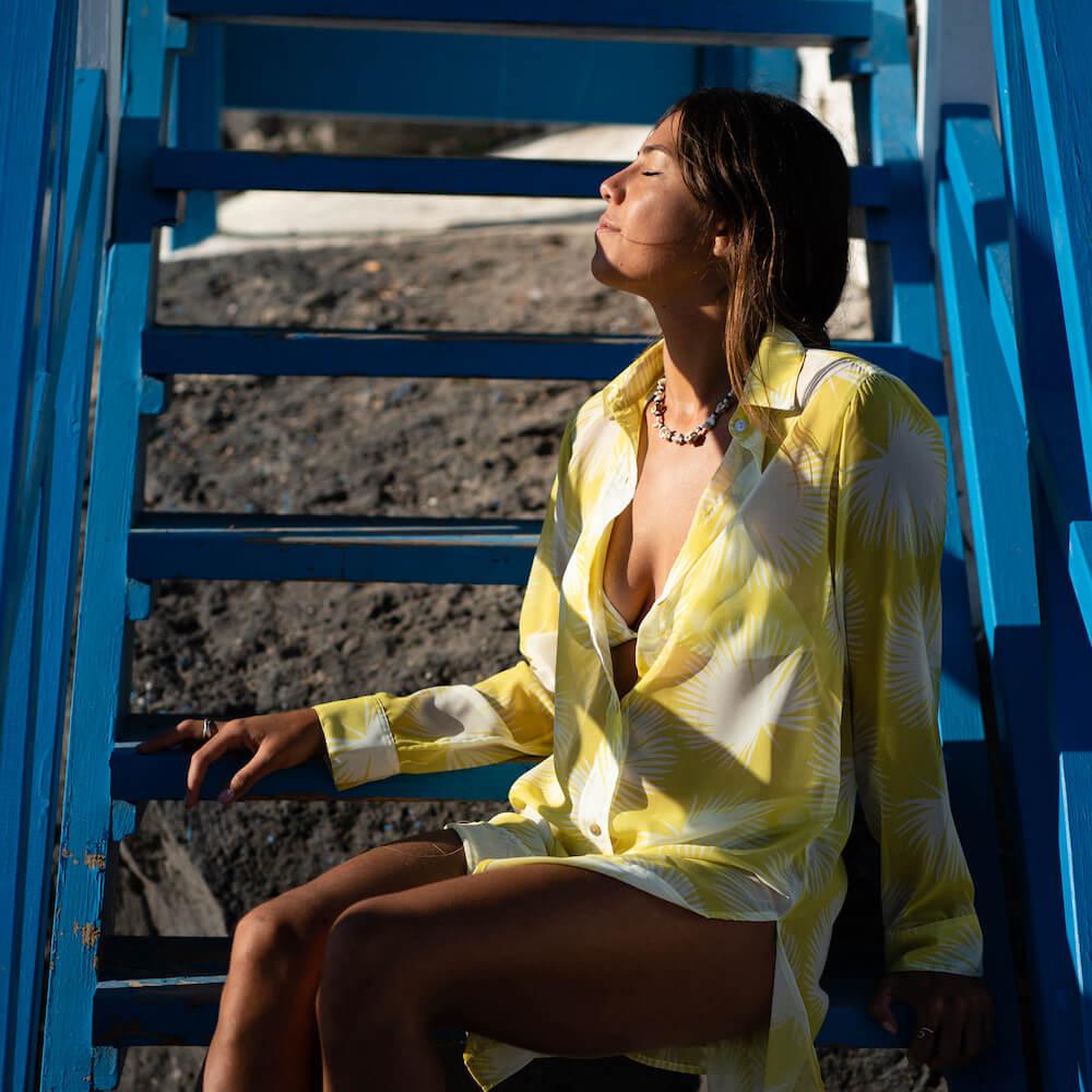 Seay / Maxi Camicia Gialla Soffioni