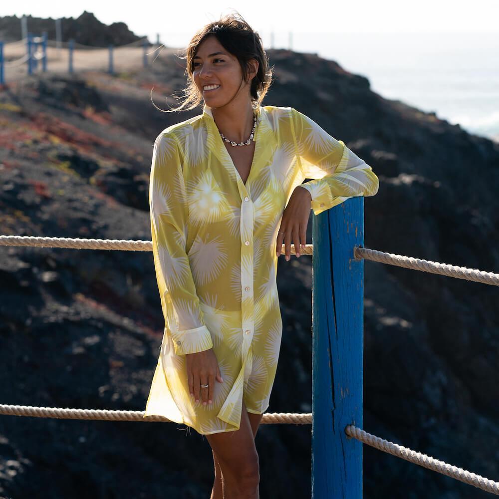 Seay / Maxi Camicia Gialla Soffioni