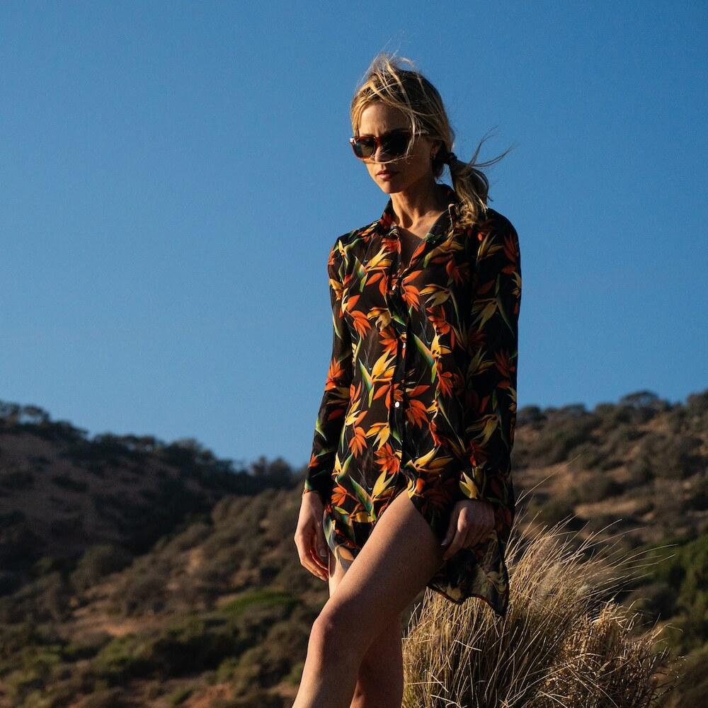 Seay / Maxi Camicia Nera Bird of Paradise