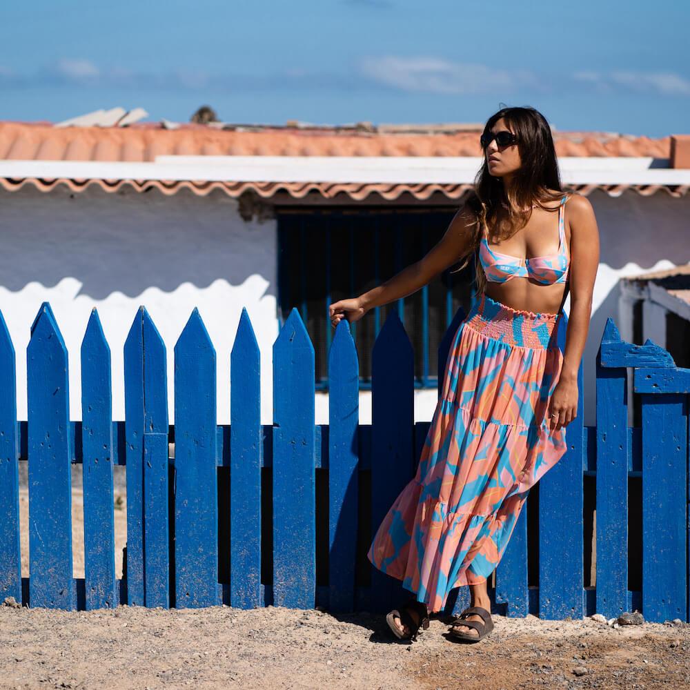 Seay / Maxi Gonna Rosa Blu Foglie Banano