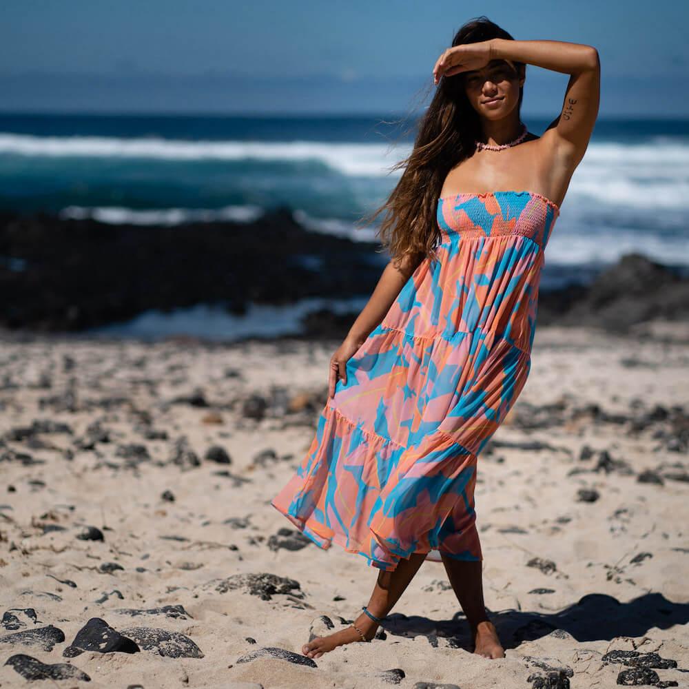 Seay / Maxi Gonna Rosa Blu Foglie Banano