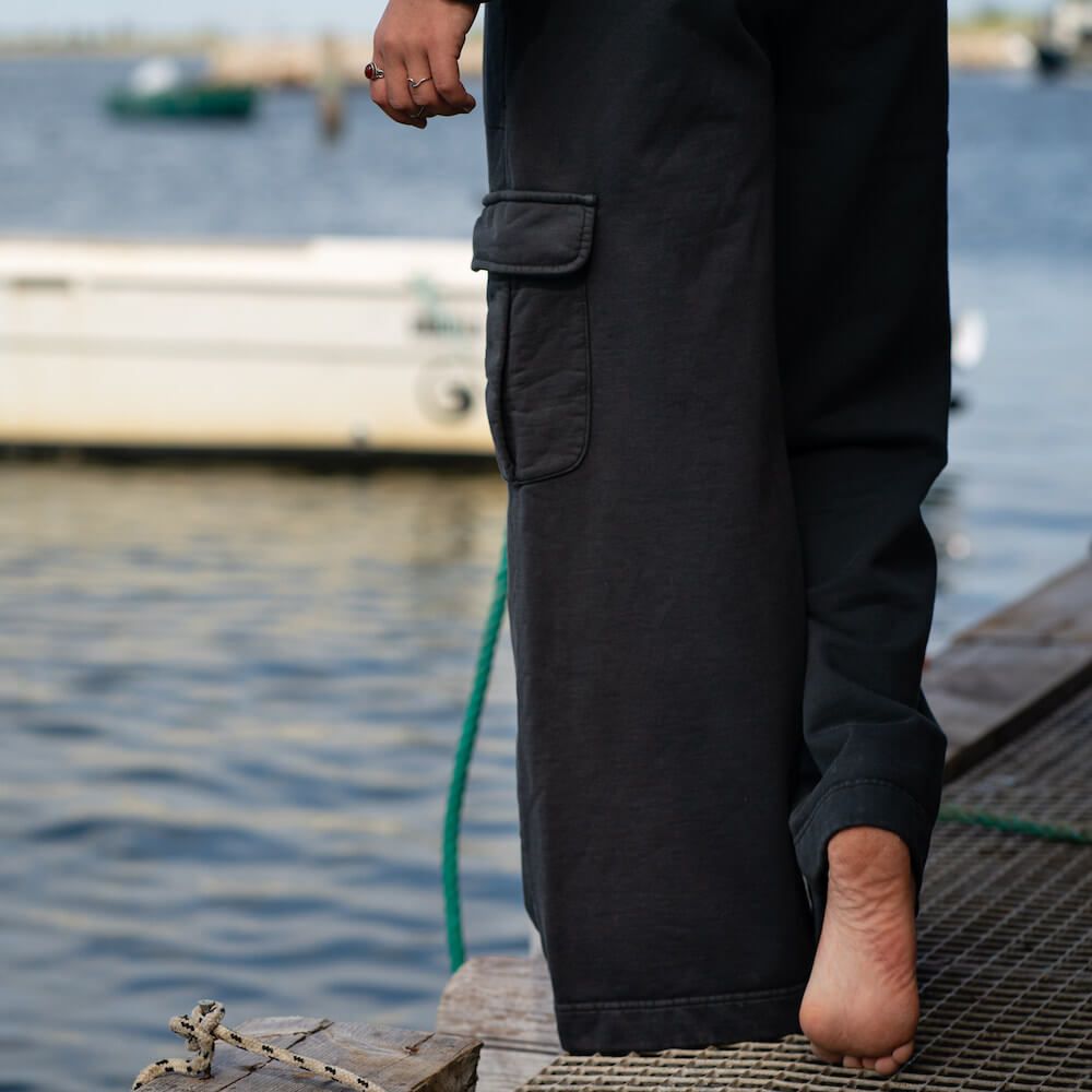 Seay / Pantalone Lungo Cargo In Felpa Nero Lizard