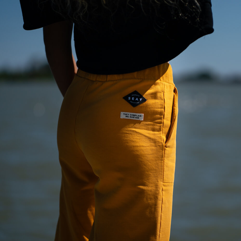 Seay / Pantalone Lungo Cargo in Felpa Ocra Lizard