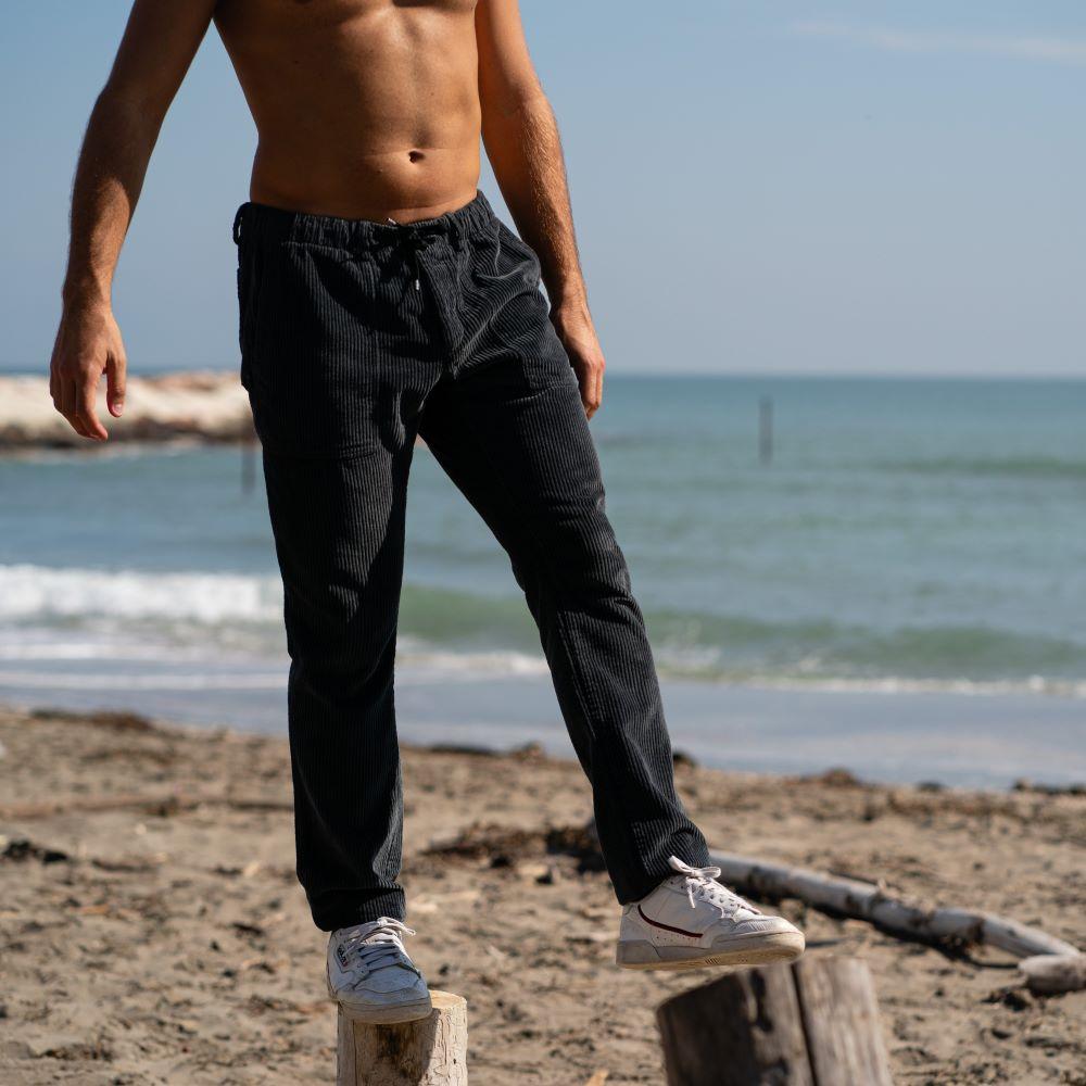 Seay / Pantalone Lungo Velluto Nero Delavé