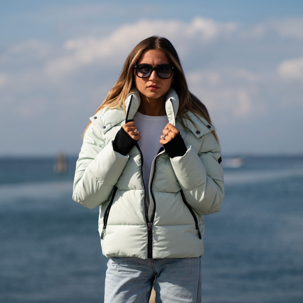 Seay / Piumino Verde Menta con Cappuccio