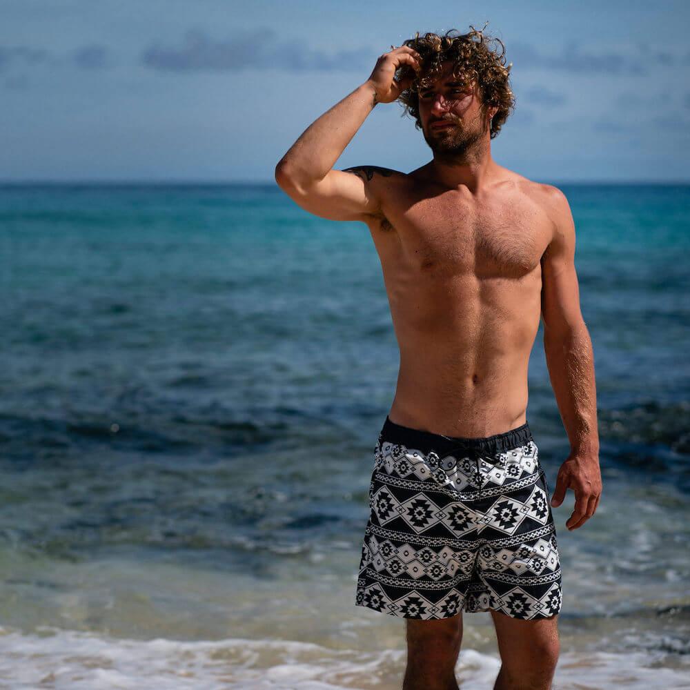 Seay / Swim Boxer Medio Bianco Nero Stampa Nativa