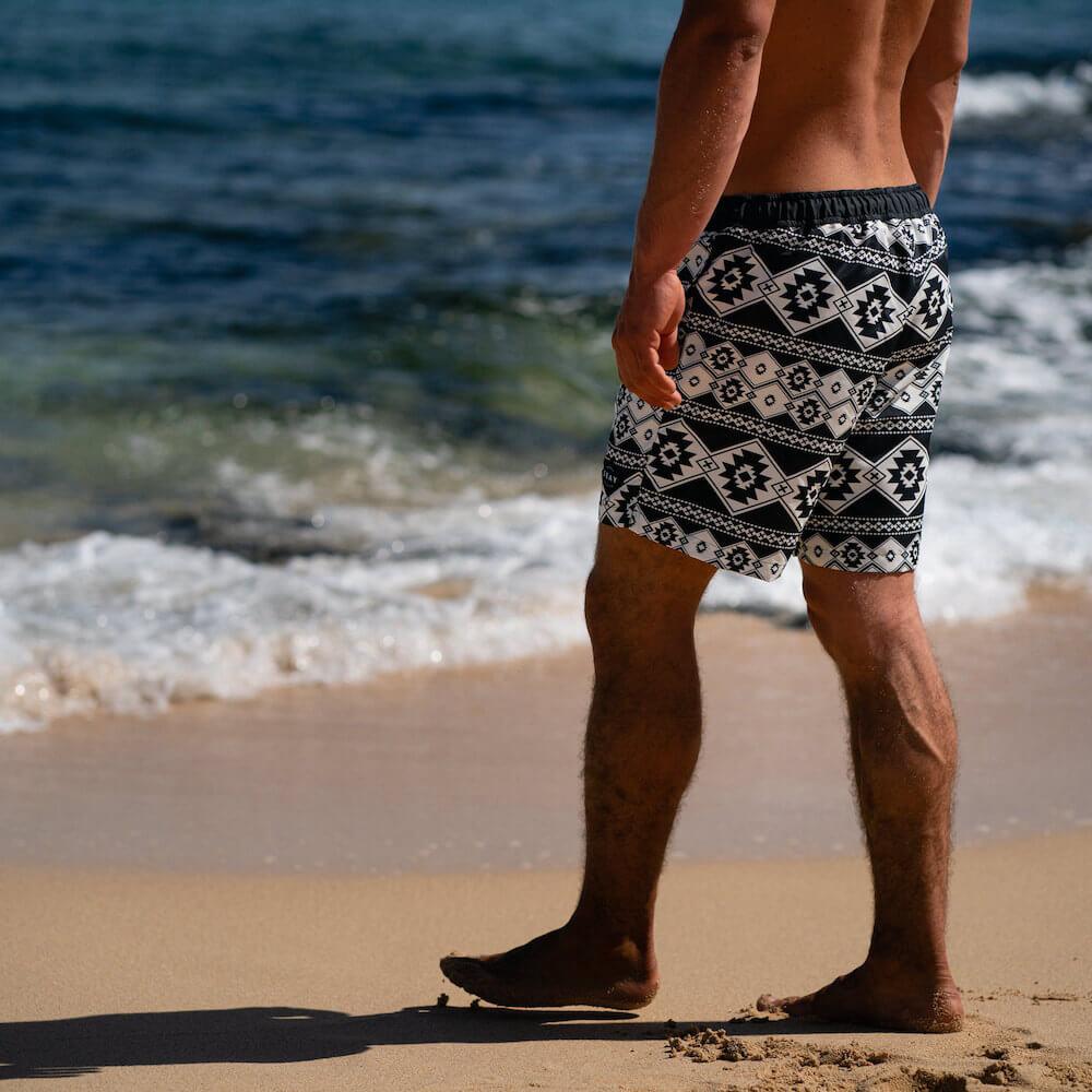 Seay / Swim Boxer Medio Bianco Nero Stampa Nativa