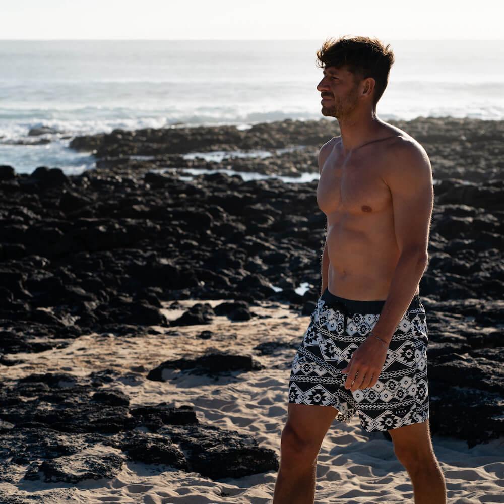 Seay / Swim Boxer Medio Bianco Nero Stampa Nativa