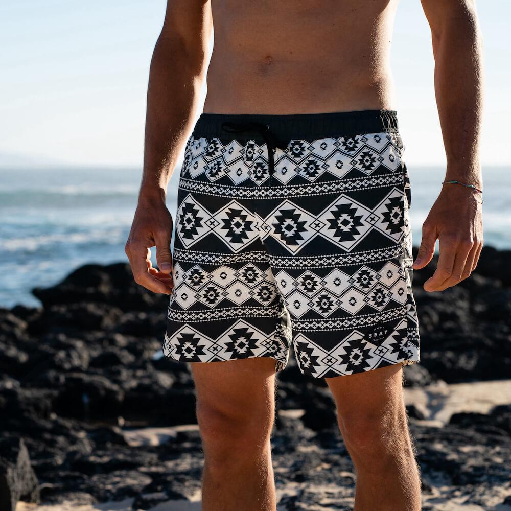 Seay / Swim Boxer Medio Bianco Nero Stampa Nativa