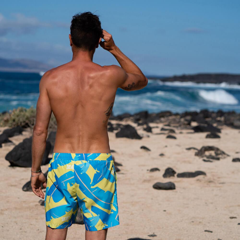 Seay / Swim Boxer Medio Giallo Blu Foglie Banano