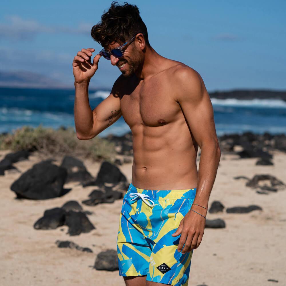 Seay / Swim Boxer Medio Giallo Blu Foglie Banano