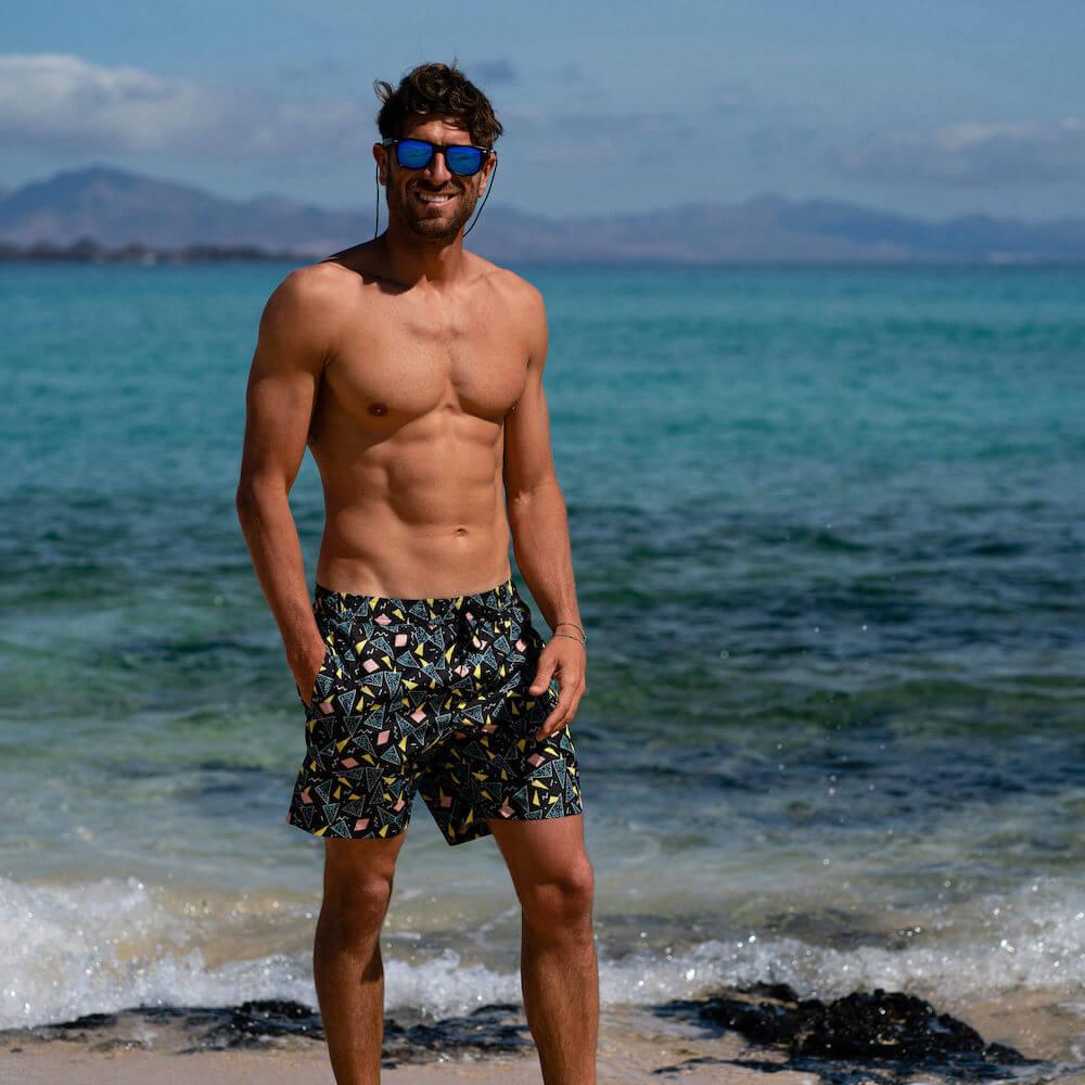 Seay / Swim Boxer Medio Nero Stampa 80s