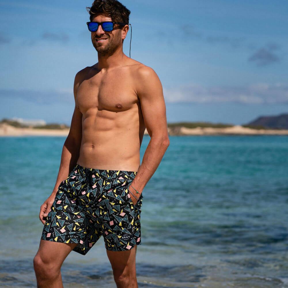 Seay / Swim Boxer Medio Nero Stampa 80s