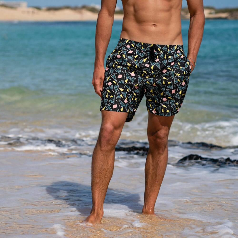 Seay / Swim Boxer Medio Nero Stampa 80s