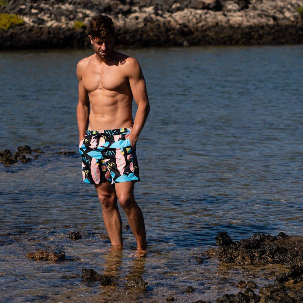 Seay / Swim Boxer Medio Nero Stampa Macro 80s