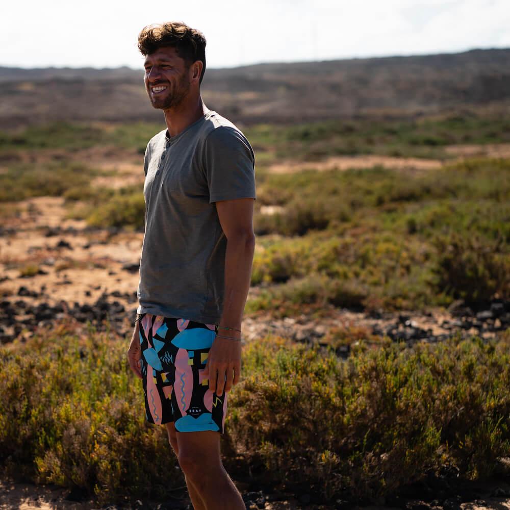 Seay / Swim Boxer Medio Nero Stampa Macro 80s