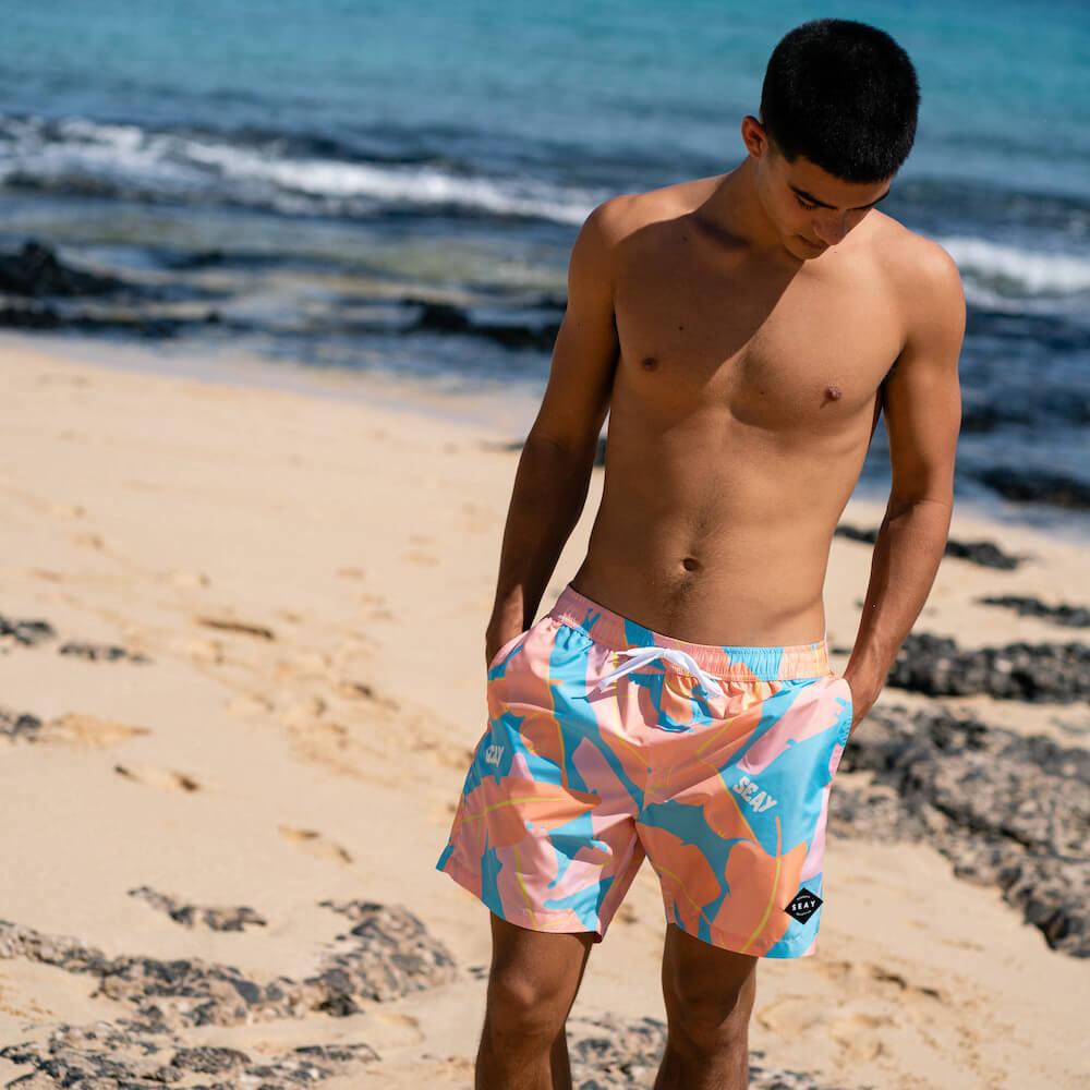 Seay / Swim Boxer Medio Rosa Blu Foglie Banano