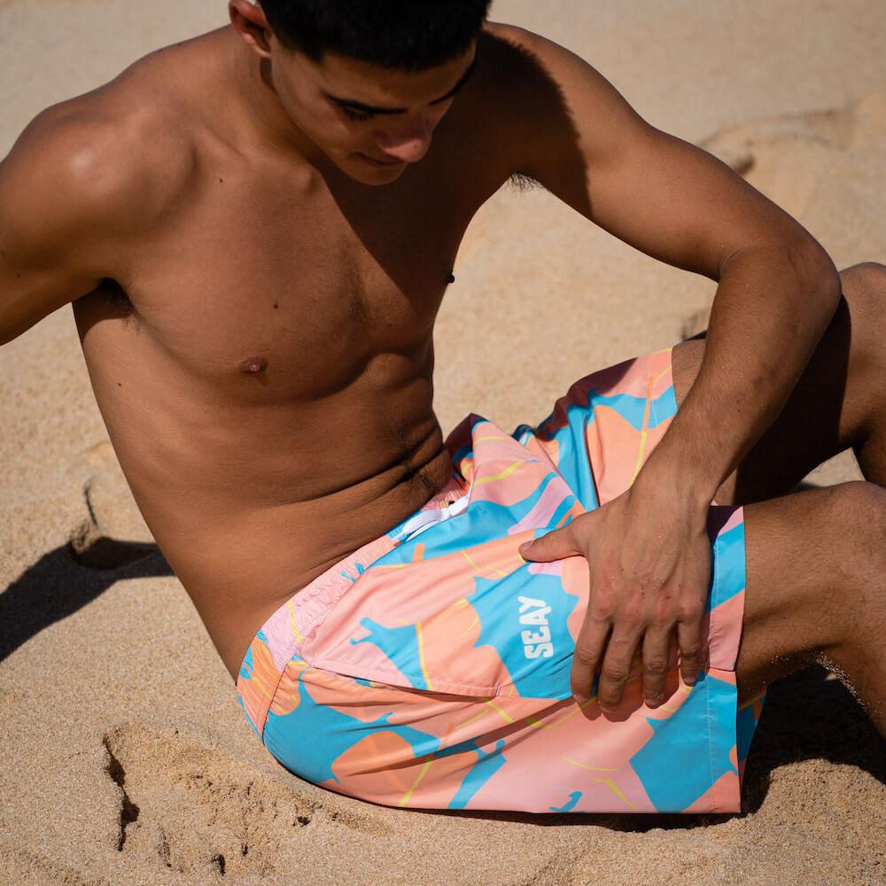 Seay / Swim Boxer Medio Rosa Blu Foglie Banano