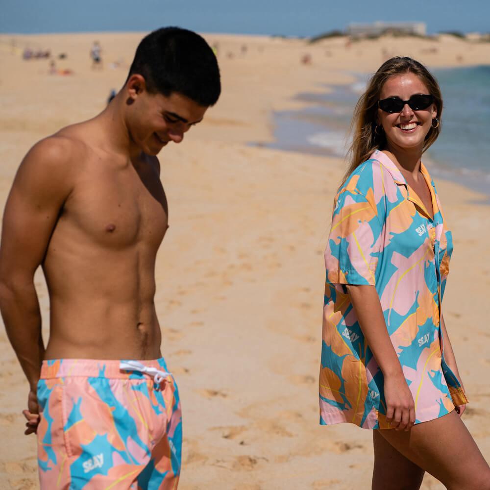 Seay / Swim Boxer Medio Rosa Blu Foglie Banano